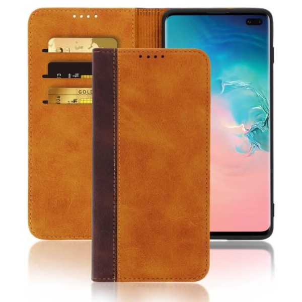 Galaxy S10 Plus Folio Case Card Säilytysteline Toiminto Camel Brown