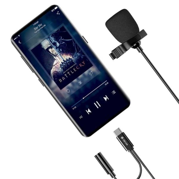 USB-C-langaton mikrofonirikko HD tallennuksella kiinnitysklipsillä ja mustalla Devia-kaapelilla