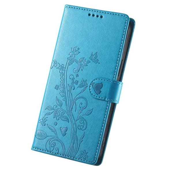 Pungetui til Honor 600 med blomsterdesign og videostøtte i blå Blå