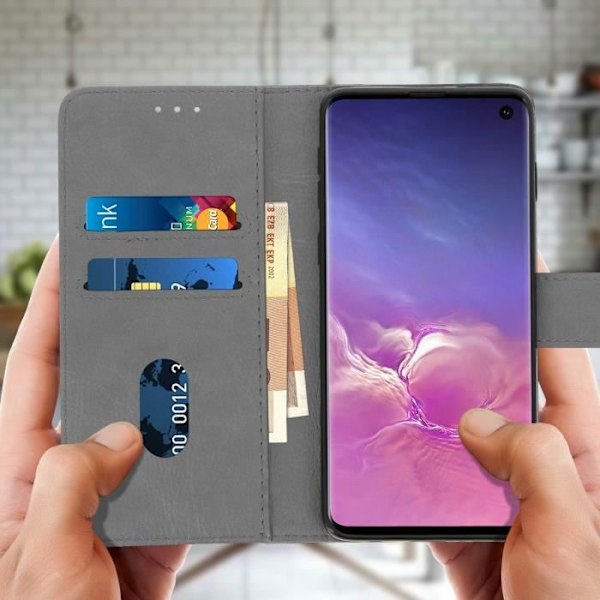 Hus för Samsung Galaxy S10 - AVIZAR - Plånboksfodral - Silikongel - Videostöd - Magnetisk Grå