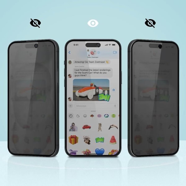 Suojakalvo - AVIZAR - iPhone 15/15 Pro - 9H karkaistu lasi - Anti-spy - musta Svart