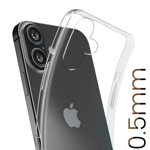 Ohut kotelo iPhone 16:lle - AVIZAR - Paksuus 0,5 mm - Läpinäkyvä kosteutta hylkivä silikoni Transparent