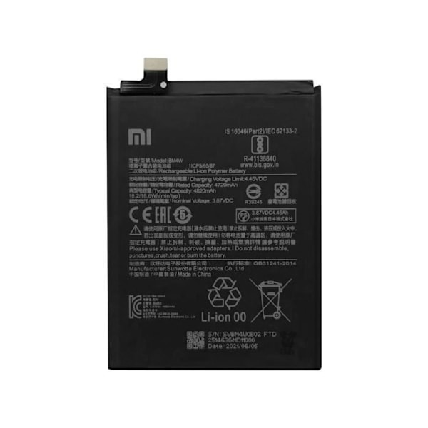 Intern batteri til Xiaomi Mi 10T Lite 5G 4720mAh Original BM4W Sort