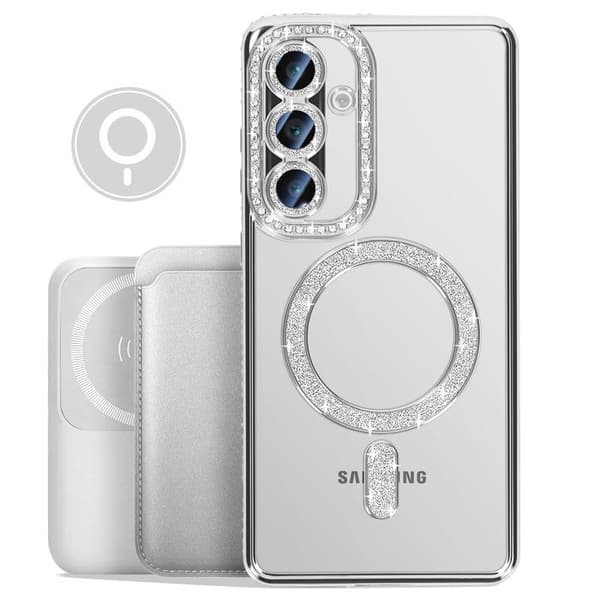 Fodral för Galaxy A37 Kompatibel med MagSafe med Silver Strassad Kant Grå
