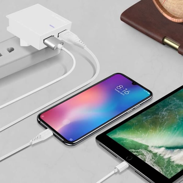 Väggladdare Dubbel USB 3A Smart IC USB-C Kabel Swissten Slim Vit Vit