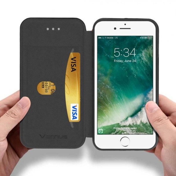 Housse iPhone 7 og 8 - AVIZAR - Etui til kort - Polycarbonat - Sort - Video stativ Svart