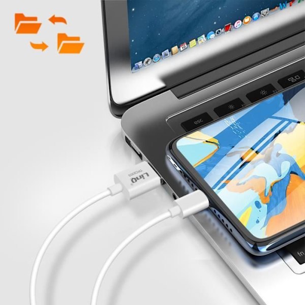USB-USB Type C -kaapeli Lataus ja synkronointi Pikalataus 5A 3m LinQ White
