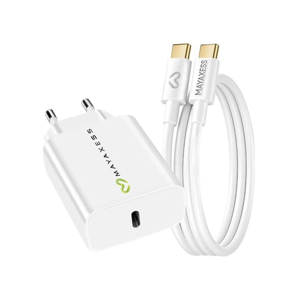 Lader til Galaxy A56 20W + USB-C kabel 1m Mayaxess Hvid Vit