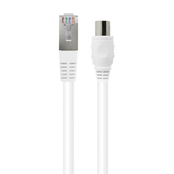Kabel TV Koaxial 9.52mm / Ethernet RJ45 CAT8 Hane/Hane 2m Kraft Vit Vit
