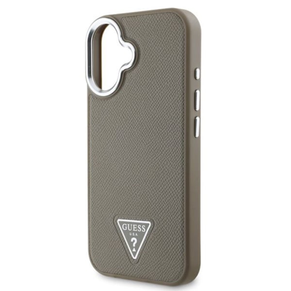 Coque til iPhone 16 Stødabsorberende med Struktur Effek og Triangulært Guess Logo Brun kastanj
