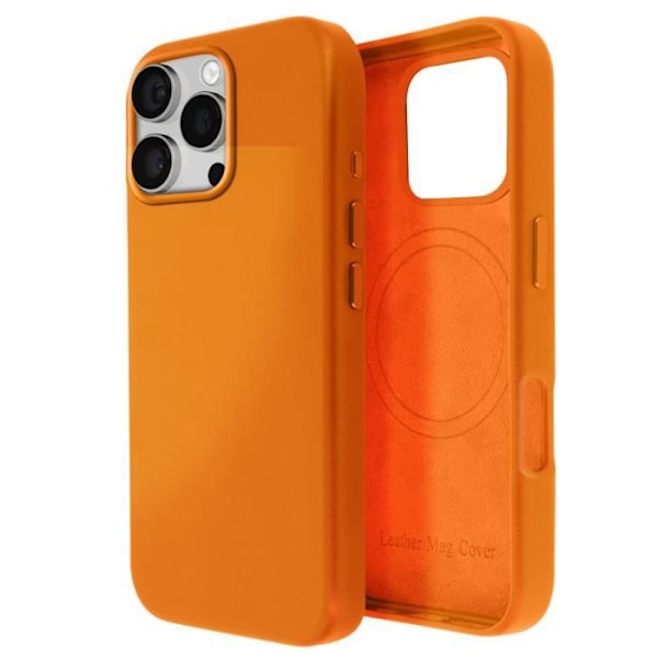Etui til iPhone 16 Pro Max - AVIZAR - Vegansk læder af høj kvalitet - Orange - Integreret MagSafe Orange