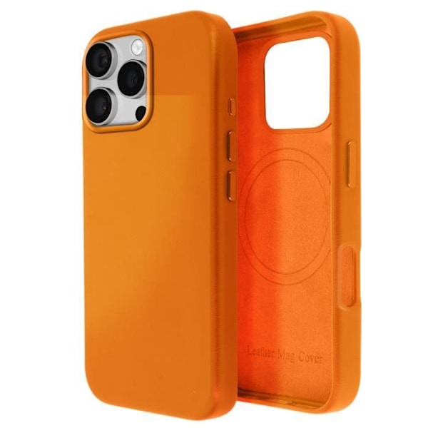 Skal till iPhone 16 Pro Max - AVIZAR - Högkvalitativt veganskt läder - Orange - Integrerad MagSafe Orange