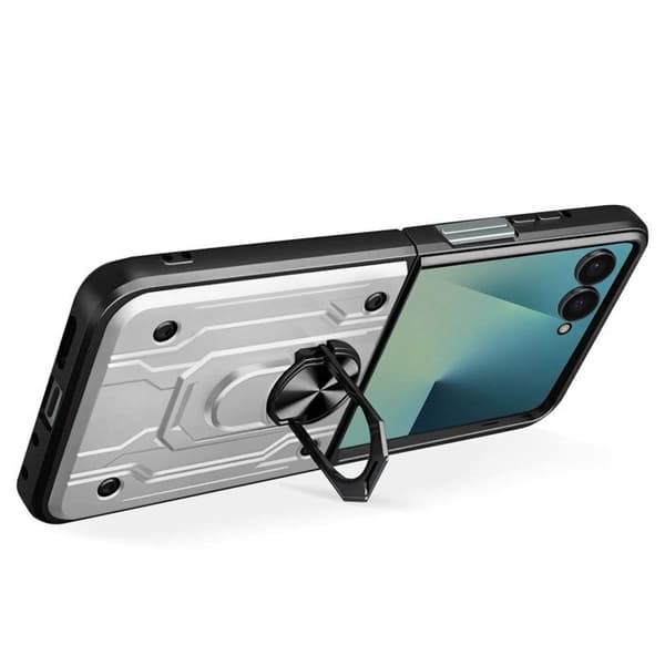 Skyddet för Samsung Galaxy Z Flip 7 Stötsäker med Magnetisk Ring Ställ Grå Grå