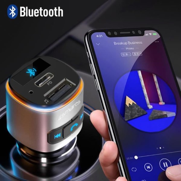 Bluetooth FM-sändare med USB billaddare och USB-C PD 18W 4smarts Svart