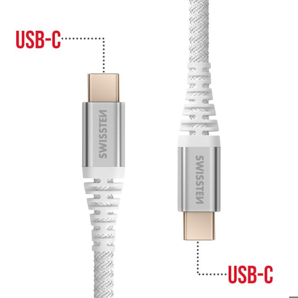 USB-C til USB-C Kevlar Hurtigopladning Swissten Hvid Vit