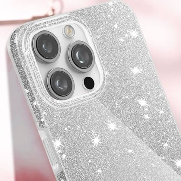 iPhone 16 Pro-cover - ADVARSEL - Paillette Sølv - Ridsefast - Chic og sofistikeret - Hård Grå