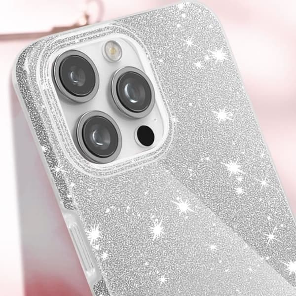 iPhone 16 Pro skal - AVIZAR - Silver Glitter - Rep- och stöttålig Grå