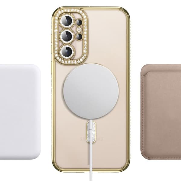 Diamantetui til Galaxy S26 Ultra med magnetisk ring og gyldent strasskant Gul