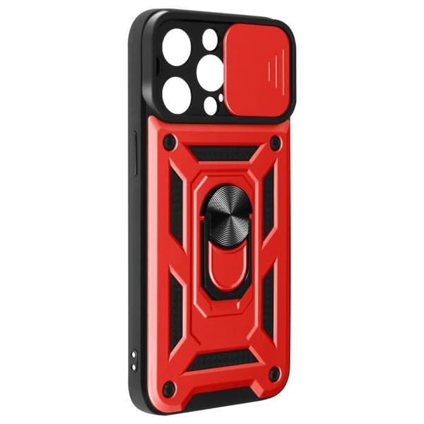 Stötsäker skal - AVIZAR - iPhone 15 Pro Max - Röd - Skjutbart kameraskydd - Stöd ring Röd