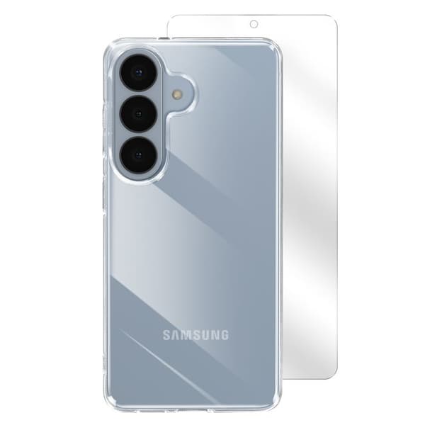 Packskydd för Galaxy S26 Plus Silikonfodral och Härdat Glas Stötsäker Transparent Vit