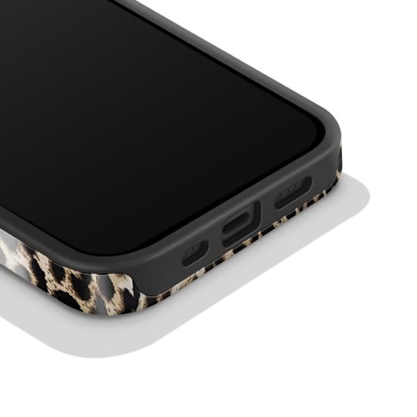 Coque til iPhone 15 Stødabsorberende Læder Leopard Elegant Forhøjede Kanter Burga Sort Svart