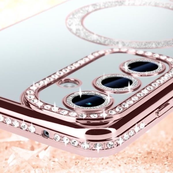 Fodral till Samsung Galaxy A55 - AVIZAR - Champagnerosa Rhinestone Contour - Stel - MagSafe-kompatibel Rosa
