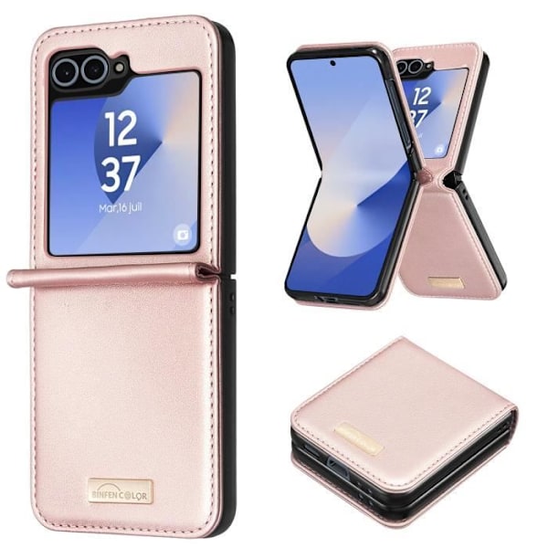 Fodral till Samsung Galaxy Z Flip 6 - AVIZAR - Vegansk läderbaksida hård inredning - Rosa - Modern Rosa