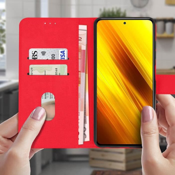 Fodral - AVIZAR - Xiaomi Poco X3 - Heltäckande röd - Stödfunktion - Kortfack Röd