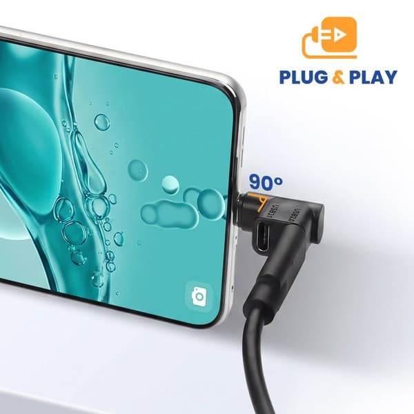 Dobbelt USB-C Vinkelfordeler 90° Opladning 100W 4K 10Gbps Sort