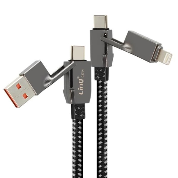 Multikabel - LinQ - 100W - USB-C og Lightning - Flettet design - Antiknuder Svart