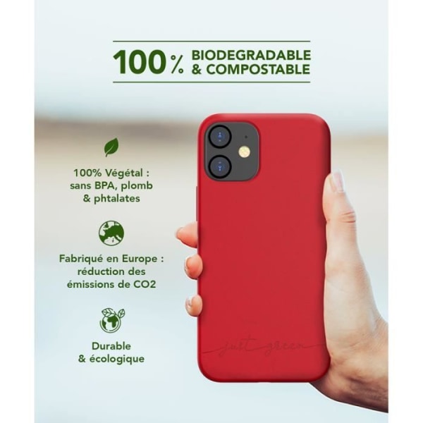 Coque - JUST GREEN - iPhone 12 mini - Röd - Biologiskt nedbrytbar - Fleksibel Röd