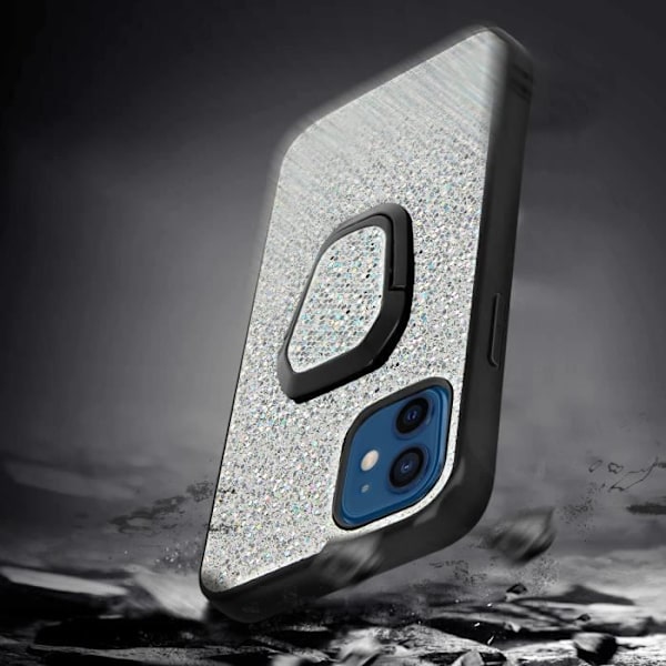 Coque iPhone 12 Mini - AVIZAR - Paillettée - Bi-matière - Argent Gris - Bague de maintien Silvergrå