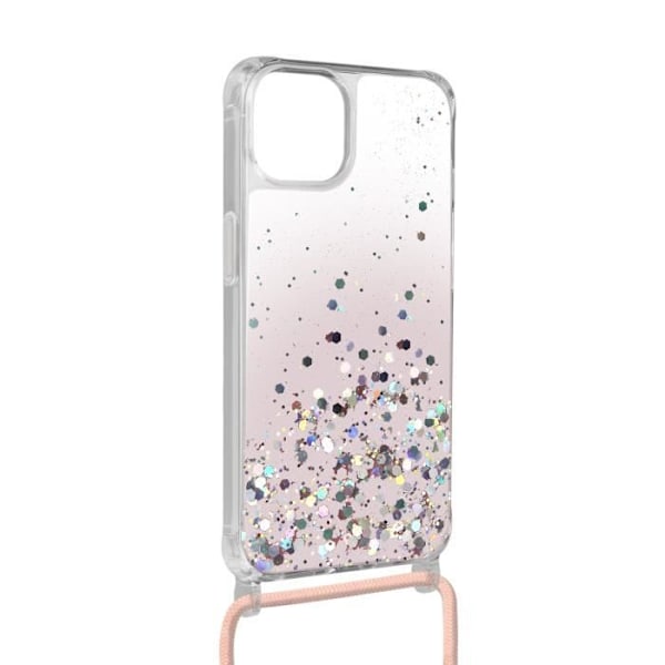 AVIZAR iPhone 13 Fodral - Rosa Gradient Glitter Baksida - Avtagbar rem Rosa