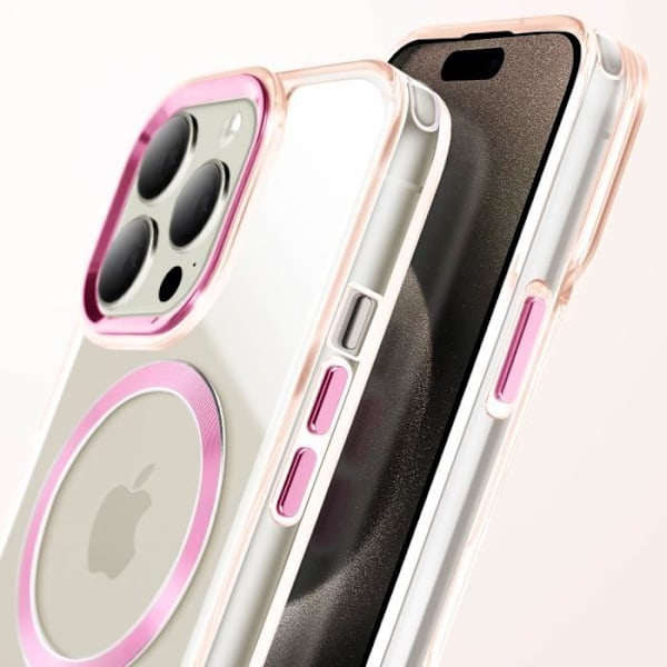 MagSafe-kuori iPhone 15 Pro: Kirkas lasinen takakansi, vaaleanpunainen shamppanja Rosa