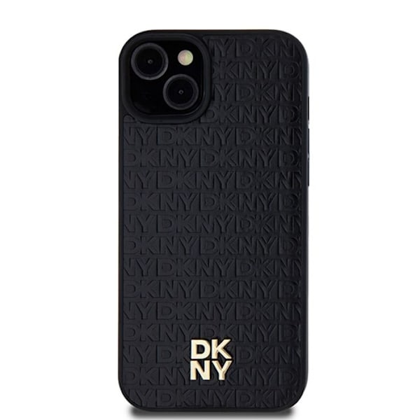 iPhone 15-fodral - DKNY-lädermotiv med metalllogo MagSafe (DKHMP15SPSHRPSK) - Svart svart