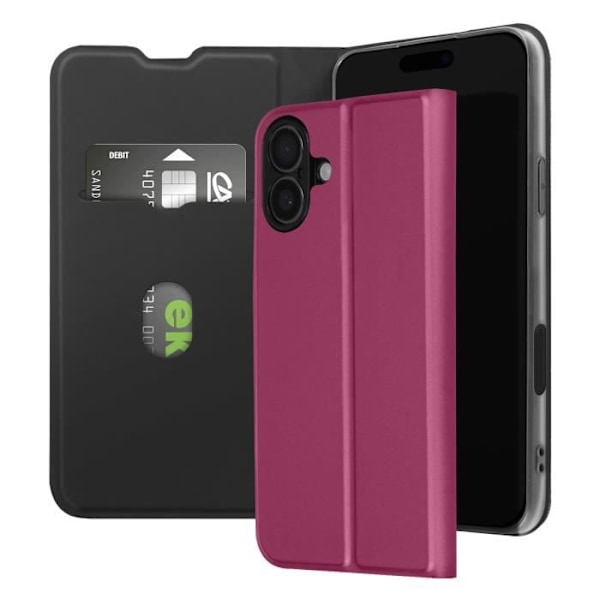Fodral till iPhone 16 Plus - AVIZAR - Soft touch - Korthållare - Videostöd - Röd Röd