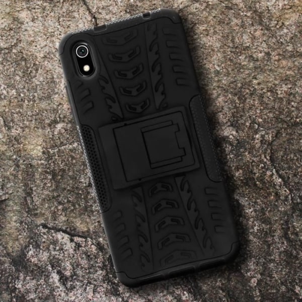 Coque - ADVARSEL - Xiaomi Redmi 7A - Bimateriale - Stiv - Indbygget stativ Svart