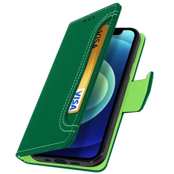 Folio-plånboksfodral - AVIZAR - Apple iPhone 12 Mini - Ekoskinn - Stödfunktion - Grön Grön