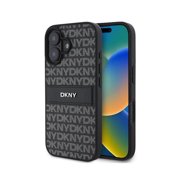 Coque för iPhone 16 Plus Serie Repeat Pattern Tonal Stripe med Metalliskt DKNY-logotyp Svart Vit