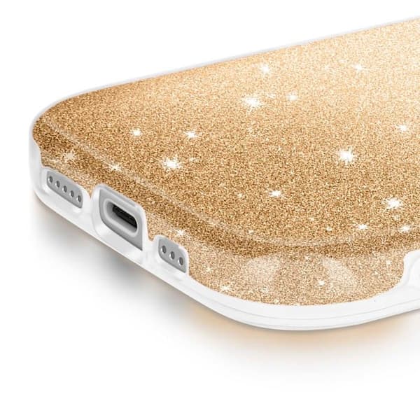 Cover - UNDERRETTE - iPhone 17 - Bi-Materiale - Glitrende Guld - Indbygget Håndledsrem Gul