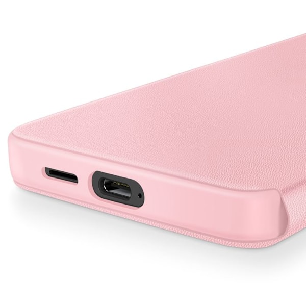 Nahkakotelo Galaxy S25:lle ja S24:lle, näytön ikkuna, korttipidike, vaaleanpunainen Rosa