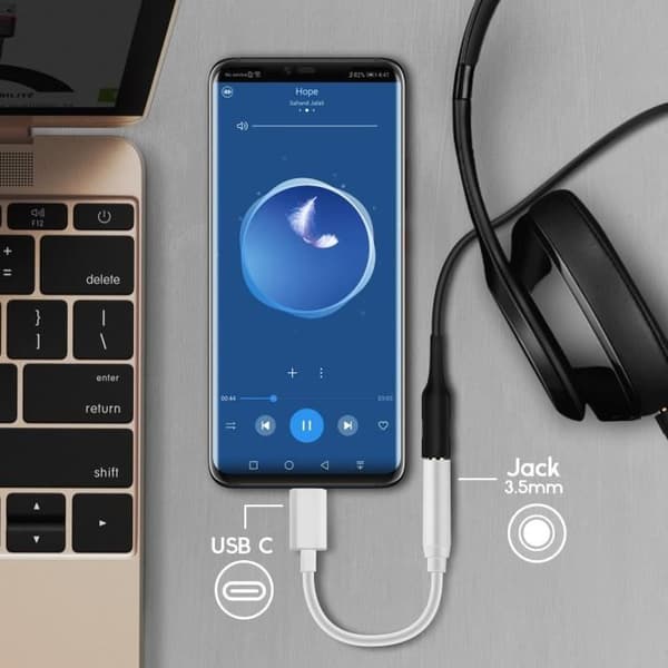 Lydadapter - Hvid - USB Type C til 3,5 mm stik - Kompakt - Letvægts - Optimal lydkvalitet