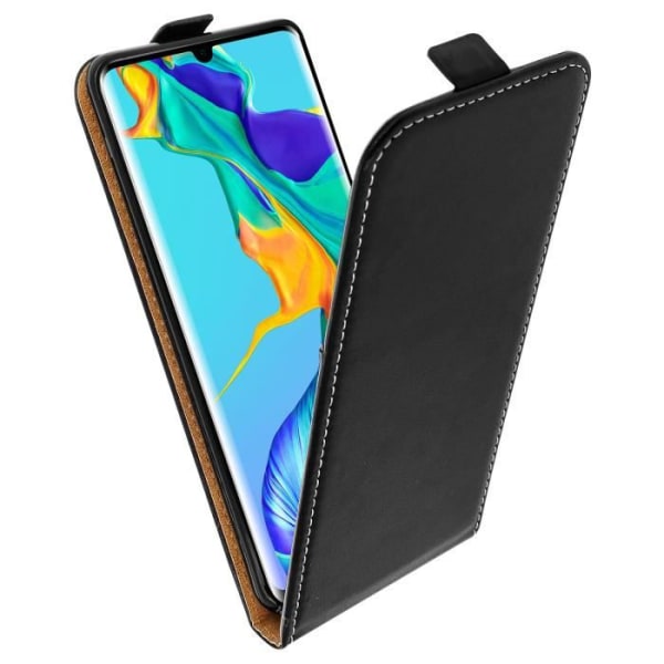 Etui Huawei P30 Pro - AVIZAR - Håndfri Læderetui - Øko-læder - Silikonegel - Sort Svart