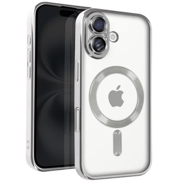 Coque - AVIZAR - iPhone 16 Plus - Silikon - Kromad Kontur Silver - Kameraskydd Grå