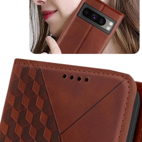 Etui til Google Pixel 8 Pro - AVIZAR - Geo Collection - Video Support Wallet - Brun kastanj