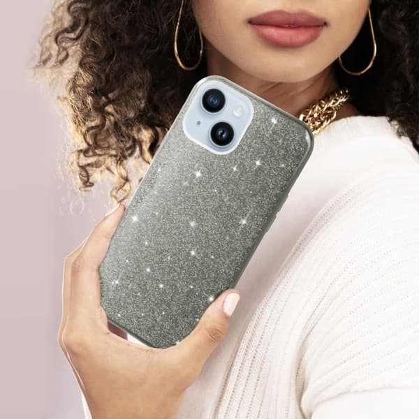 Skyddsskal - AVIZAR - iPhone 14 Plus - Semi-rigid silikon - Glittrande design - Silver Pengar