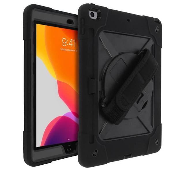 Coque iPad 2019 10.2 - Hybride - Svart - Rotérbart handtag - Ställning - Avtagbar axelrem Svart
