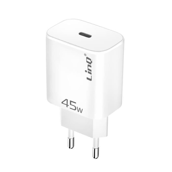 USB-C Oplader 45W - LINQ - Power Delivery 3.0 - Hurtig Opladning - Overspændingsbeskyttelse - Kompakt Design Vit