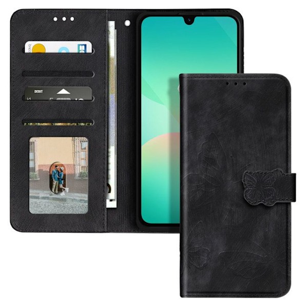 Butterfly Etui til Samsung Galaxy A26 Tegnebog og Video Støtte Sort Svart