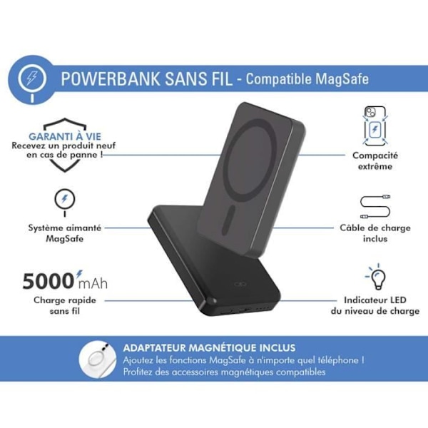 Powerbank 5000mAh kompatibel MagSafe Induction 15W Black Force Power